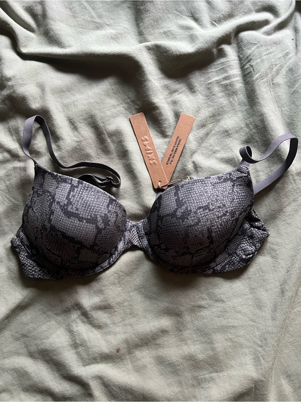 SKIMS Gray Snake-Print Lightly Padded Underwire Bra